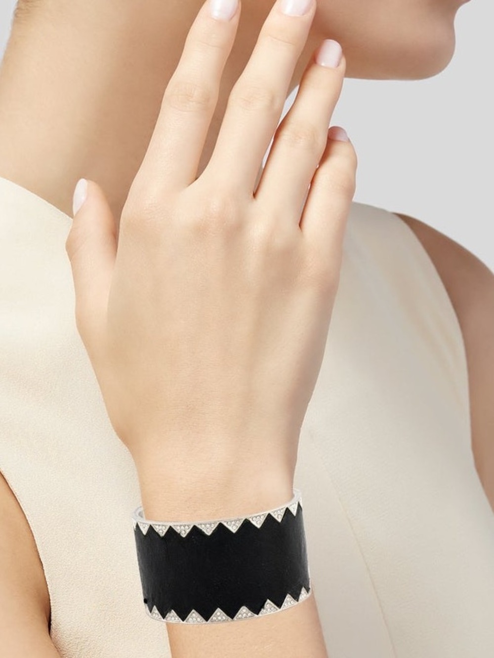 House of Harlow 1960 Leather & Crystal "Sunburst" Cuff